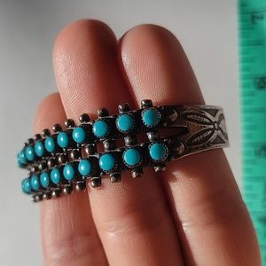 Vintage Bell Trading Zuni Sterling Silver Snake Eyes Turquoise Cuff